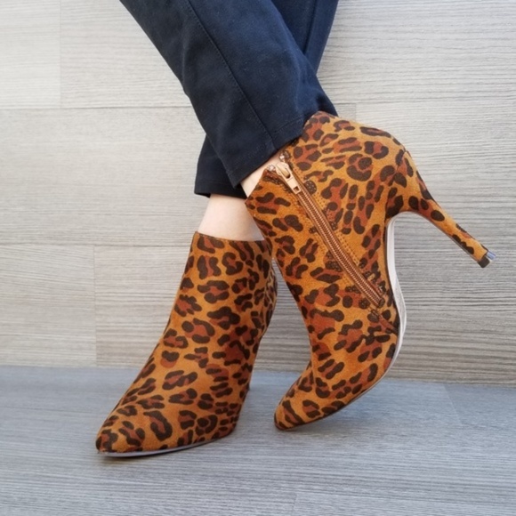 Shoes - Vegan Suede Leopard Print Ankle Booties